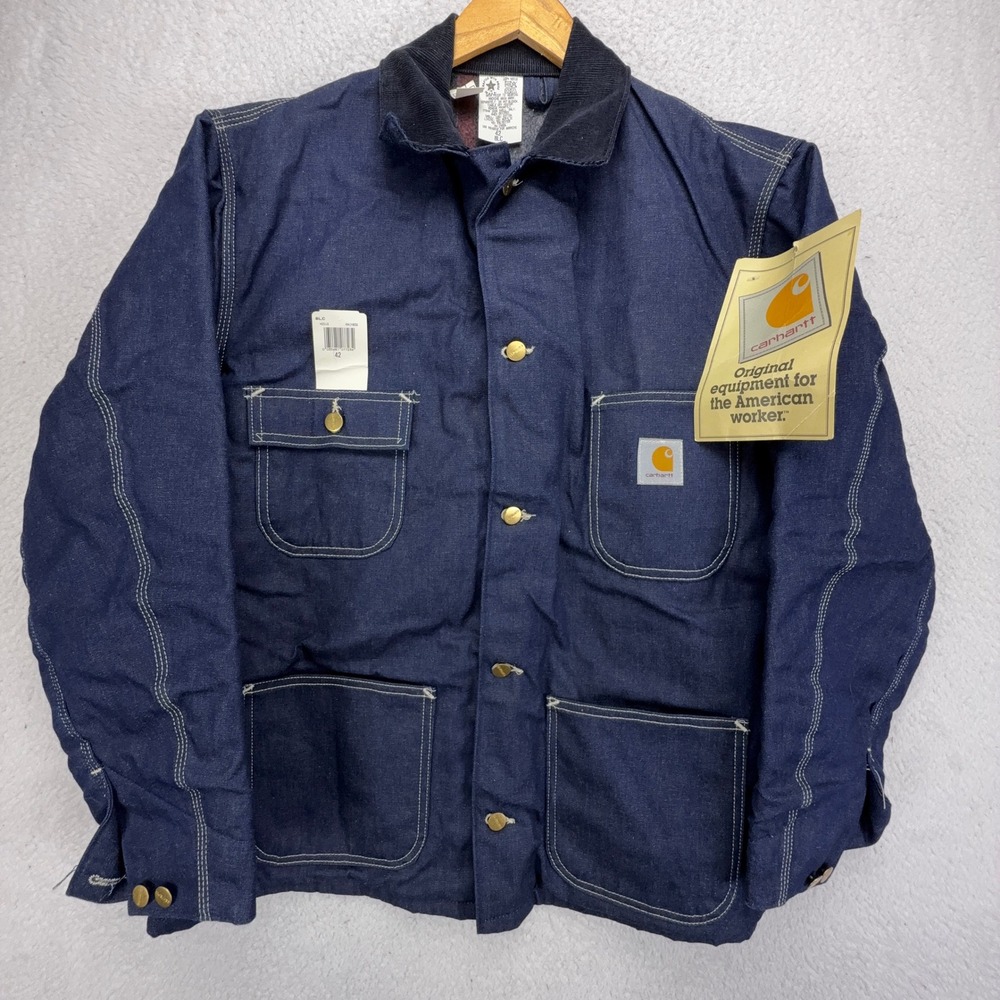 Vintage Carhartt Denim Chore Coat Blanket Lined Mens 42 8LC Blue NWT 2Pac Tupac